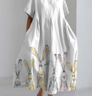 Women's Loose Round Neck Fashion Premium Short Sleeve Printed Dress