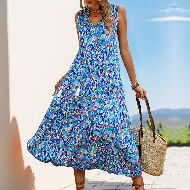 Long Abstract-print Dress For Your Vacation