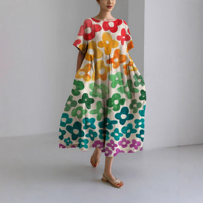 Women's Loose Round Neck Fashion Premium Short Sleeve Printed Dress