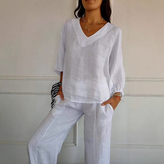 Womens Solid-Color V-Neck Long-Sleeve T-Shirt