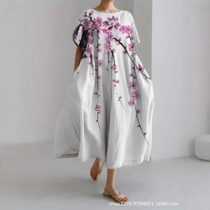 Women's Loose Round Neck Fashion Premium Short Sleeve Printed Dress