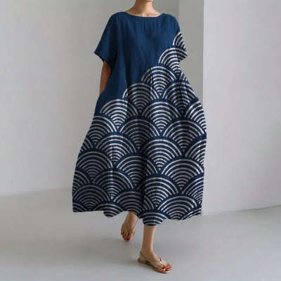 Women's Loose Round Neck Fashion Premium Short Sleeve Printed Dress