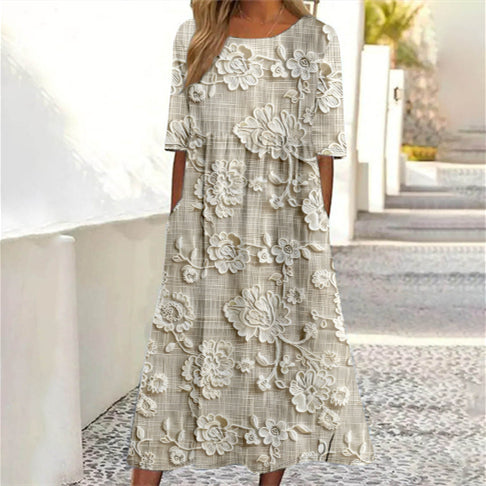 Simple Round Neck Stylish And Elegant Womens Dress