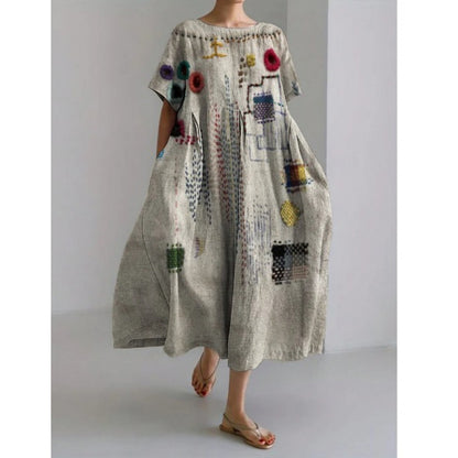 Women's Loose Round Neck Fashion Premium Short Sleeve Printed Dress