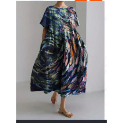 Women's Loose Round Neck Fashion Premium Short Sleeve Printed Dress